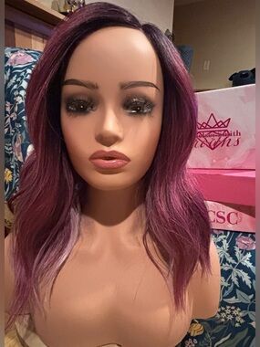 CSC Luxury Burgundy Wavy Synthetic Wig with Side Part - Women’s Fashion Hair